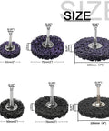 Heavy Duty 4 Pc Abrasive Strip Disc Wheels For Angle Grinder with sizes 2, 3, and 4 inch, purple and black fiber wheels.