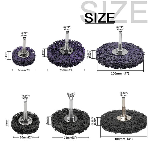 Heavy Duty 4 Pc Abrasive Strip Disc Wheels For Angle Grinder with sizes 2, 3, and 4 inch, purple and black fiber wheels.