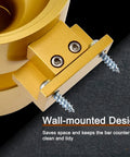 Close-up of the Hustle Ready Wall Mounted Coffee Bean Dispenser showing wall-mounted design with gold finish and screws.