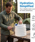 Man using Collapsible Water Container With Spigot 10L Portable Camping Water Jug outdoors