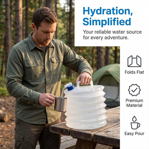 Man using Collapsible Water Container With Spigot 10L Portable Camping Water Jug outdoors