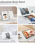 Clear Acrylic Book Stand With Adjustable Angle, Foldable Cookbook And Laptop Display Holder, Lightweight for Magazines and More
