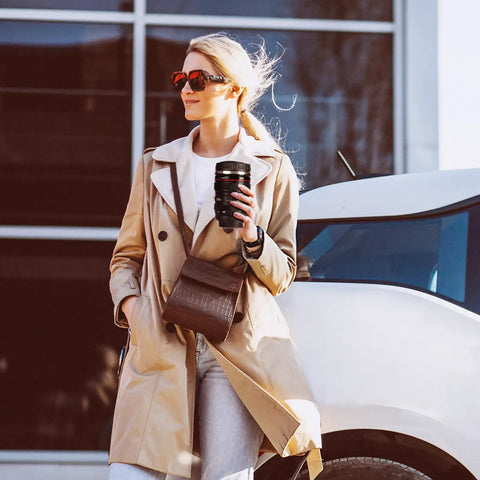 Person holding Camera Lens Coffee Mug Travel Cup Stainless Steel Lens Mug Thermos With Lid And Spoon Two Lids Leakproof Design
