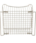 Small Stackable Wire Baskets For Pantry And Counter Organizer With Raised Feet And Handles Stacking Fruit Bin For Vegetables Potatoes Onions Storage In Satin Nickel Finish front view.