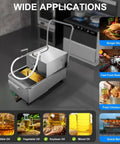 Heavy Duty 38L Commercial Oil Filtration Speed System For Deep Fryers in industrial kitchen with oil hose attached.