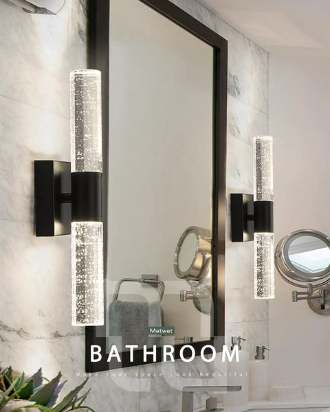 Bathroom with Matte Black LED Vanity Light With Bubble Glass Sconce, Sleek Modern 9W 4000K Crystal Wall Lights