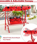 Red Two Seat Porch Swing With Adjustable Canopy And Stand, Kid Friendly Outdoor Swing Bench For Backyard Garden Or Poolside