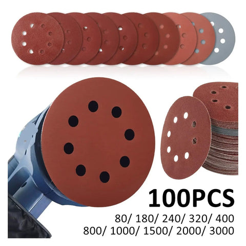 Awesome 100 Piece Sandpaper Set With 125Mm Hook Loop Discs shown; varying grit from 80 to 3000 for sanding and polishing.