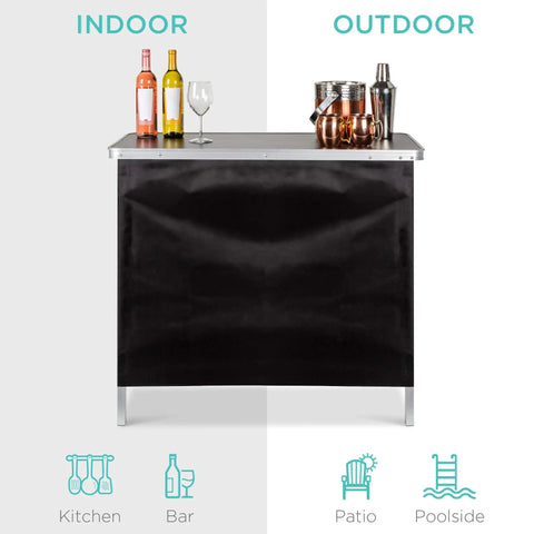 Portable Pop Up Bar Table For Indoor Outdoor Parties And Tailgates With Carrying Case Storage Shelf Removable Skirt Party Ready