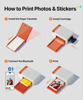 Bluetooth Photo Printer For iPhone Portable Dye Sublimation Printer With Dual Tray Prints 4x6 Photo and 3x3 Sticker Paper setup steps