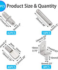Top Shelf 100 Piece Nickel Plated Shelf Pins Kit With Four Styles For Cabinets Closets And Furniture Heavy Duty Zinc Alloy Pegs showing quantities and sizes of shelf pins.