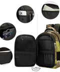 Forest Meadow Wool Sheep Printed Unisex Backpack showing large capacity compartments, durable breathable polyester fabric, and smooth zipper.