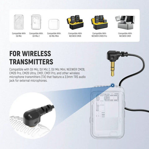 Two Pack Mini Lavalier Clip On Microphones, Wired Condenser Lapel Mics With 6.6ft Cable, 3.5mm TRS Plug compatibility diagram