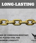 Close-up of 3/8 Inch Grade 70 Transport Binder Chain 10 Ft With 6,600 Lbs WLL Zinc Plated Steel Clevis Grab Hooks