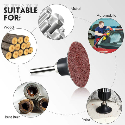 2 Inch 36 Grit Sanding Discs Pack Of 150 For Die Grinder Aluminum Oxide Discs For Surface Prep Workhorse Sanding Grinding Polishing Rust And Paint Removal Burr Cleanup Red Color with application examples in metal, wood, and automotive use