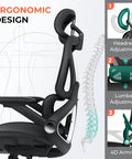 Side view of ergonomic mesh office chair with adjustable lumbar support, high back, 3D headrest, and 4D armrests.