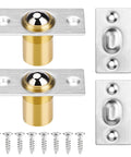 2-Pack closet door ball catch hardware; brushed stainless steel strike plates with brass ball catches, screws included.
