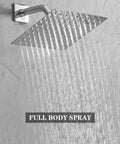 Single Function Shower Trim Kit With Rough In Valve In Polished Chrome Square Stainless Steel Rain Shower Head Brass Wall Mount Valve Half Inch NPT Luxury Adjustable Rainfall Shower System No Fuss Install full body spray image