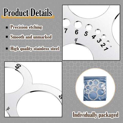 Close-up of Leather Corner Punch Set And Circle Template Tool For Leather Crafting Portable Round Corner Ruler Cutting Guide with size markings.