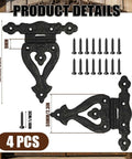 Set of 4 Antique Cast Iron T Hinges 5.3 Inch Built Tough Heavy Duty Black Powder Coated Flush Mount Hinges with Hardware overview