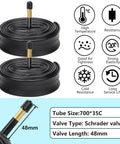 Two Pack 700x35C Foldable Road Bike Tires With Inner Tubes, Repair Kit, Rim Strips And Tire Levers Schrader Valve 48mm Black AV Compatible