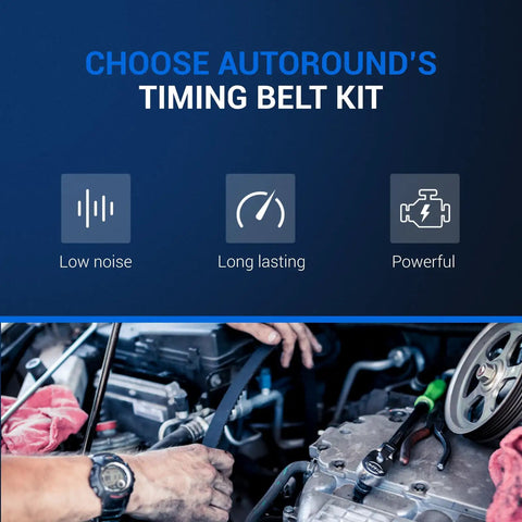 Beefed Up Timing Belt Kit With Water Pump for 3.5L 4.0L V6 V8 Engines installation guide image with tools and engine