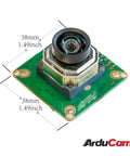 IMX477 Autofocus HQ Camera With Motorized Focus And I2C Control Fine Tune With Keyboard Arrows Or Autofocus With OpenCV 12MP Sensor 100 Degree FOV M12 Lens on green circuit board, 38mm size