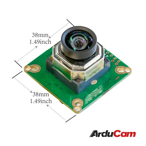 IMX477 Autofocus HQ Camera With Motorized Focus And I2C Control Fine Tune With Keyboard Arrows Or Autofocus With OpenCV 12MP Sensor 100 Degree FOV M12 Lens on green circuit board, 38mm size