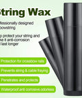 Three black wax sticks for Five Piece Bow String Wax Kit Waterproof Rail Lube for Archery Outdoors with protection benefits.