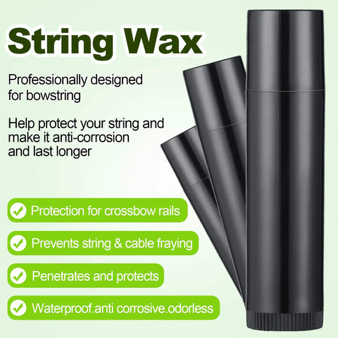 Three black wax sticks for Five Piece Bow String Wax Kit Waterproof Rail Lube for Archery Outdoors with protection benefits.