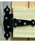 Adjustable 5 Inch Heavy Duty Black Strap Hinge Set Of 2 For Smooth Quiet Door Closing on wood surface