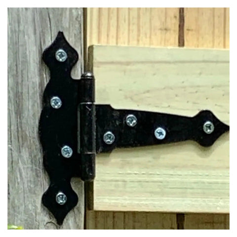Adjustable 5 Inch Heavy Duty Black Strap Hinge Set Of 2 For Smooth Quiet Door Closing on wood surface