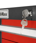 Close-up of lock and keys on Beefy Heavy Duty Modular Drawer Cabinet With 11 Drawers, Steel Tool Storage Organizer