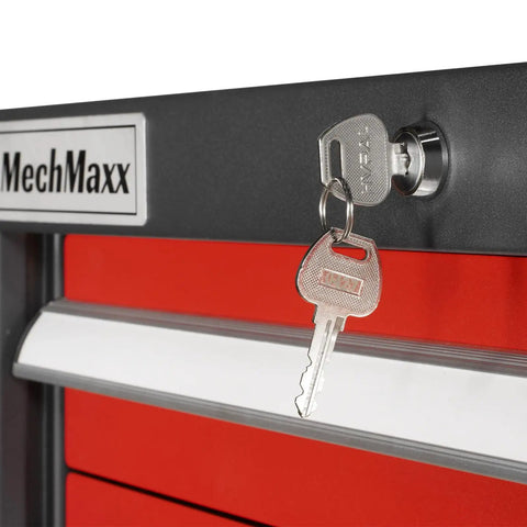 Close-up of lock and keys on Beefy Heavy Duty Modular Drawer Cabinet With 11 Drawers, Steel Tool Storage Organizer
