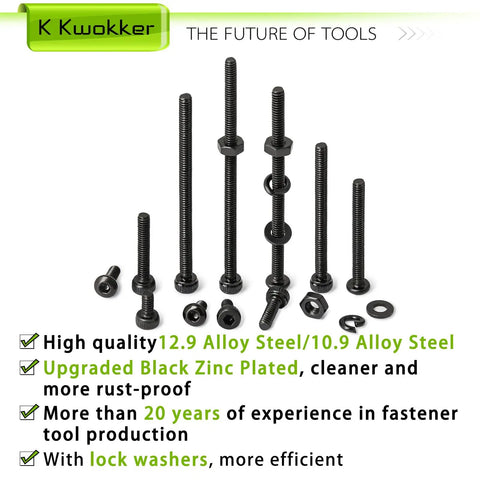 M2 Screw Kit 4mm To 40mm Assortment With Nuts Bolts Washers Lock Washers 2060Pcs Zinc Plated Socket Head And Button Head Screws