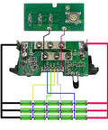 Heavy Duty 15 Cell 18650 Battery Cover Compatible With DeWalt 18V 20V Power Tools circuit board image with connections and battery layout.