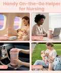 Portable Breast Milk Storage Bottle Smart Temperature Display 20 Oz Insulated Chiller Pink in airplane, work, car, and outdoor settings.