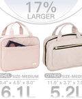 Travel Toiletry Bag For Women, Hanging Organizer, Medium Pink, Compact 10.4 by 4.5 by 8 Inches, size comparison with another bag