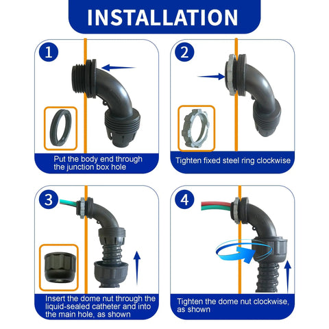Installation steps for 1/2 Inch Diameter 25 Foot Black Extra Flexible PVC Electrical Conduit Kit With Liquid Tight Non Metallic Sealtight Flex