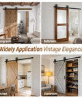 7.5Ft Heavy Duty Sliding Barn Door Hardware Kit With Quiet Smooth Operation for 45 Inch Door Panels shown in different rooms.