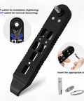 All In One 14 In 1 Bike Multitool with tire levers, mini ratchet wrench, visible switch instructions, and interchangeable bits.