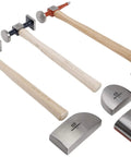 7 Piece Auto Body Hammer And Dolly Set For Dent Repair Built With Flame Treated Hickory Handles And Highly Polished Dollys
