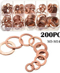Killer Flat Copper Washers And Gasket Kit With Heavy Duty Bolts And Nuts Size M8 To M14 Fits Car Sump Plug Oil Drain Easily And Securely Heat Proof Construction Ensures Reliability For Mechanic Guys Doing Home Garage Projects At Low Cost, 200pc M5-M14 copper washer assortment in organizer case