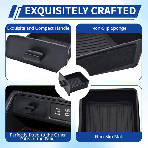 Center Console Organizer Tray For 2023 To 2026 Pilot And 2026 Passport, non-slip mat, handle detail, fits console perfectly