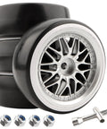 1/10 Scale RC Drift Tires 4 Pack On Road Wheels With 12mm Hex Hubs Beefy Hard Plastic Grip For Traxxas 4Tec 2.0 3.0 Tamiya TT01 XV01 Kyosho WR8 HPI Touring Cars, includes wheel nuts and wrench