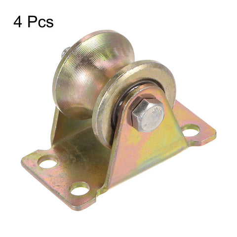 4 Piece U Groove Caster Wheels 1.25 Inch With Bracket Built Tough For Inverted Track Gates And Sliding Gates Ready To Roll For Rolling Gates And Industrial Machines 441 Lbs Per Wheel Load Capacity, galvanized steel bracket