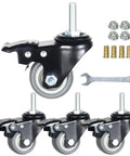 Heavy Duty 1.5 Inch Swivel Caster Wheels Set Of 4 With Brakes, 330 Lb Total Capacity, M8 1.25 Threaded Stem, TPR Castors For Carpet And Hardwood Floors, Includes Nuts Washers And Wrench.