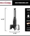 Pro Grade Self Feed Drill Bit With Single Cutter For Woodworking Two And One Eighth Inch Aggressive Screw Thread Shown With Measurements