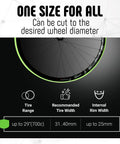 Air-Liner Gravel Insert For Tubeless-Ready Bike Tires image showing size chart up to 29 inches, recommended tire width 31-40mm.