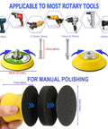 Boss Grade 137Pc 2 Inch Sanding Discs Kit showing 2-inch adapter, pads for rotary tools, and manual polishing setup.